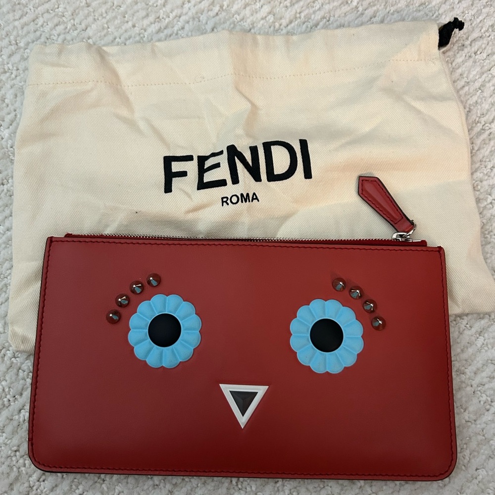 Fendi Orange and Blue Leather Bird Clutch